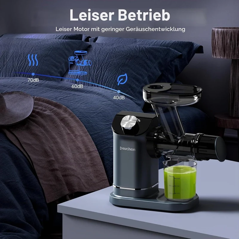 Muchen Slow Juicer Entsafter Gemüse und Obst Testsieger 150W Leiser Motor, Rückwärtszerkleinerung, E