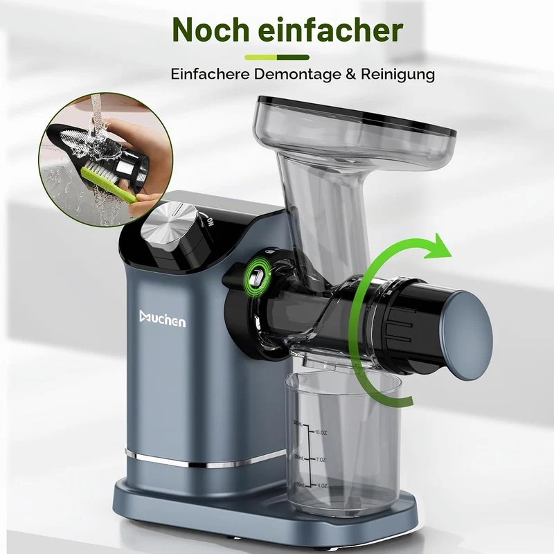 Muchen Slow Juicer Entsafter Gemüse und Obst Testsieger 150W Leiser Motor, Rückwärtszerkleinerung, E