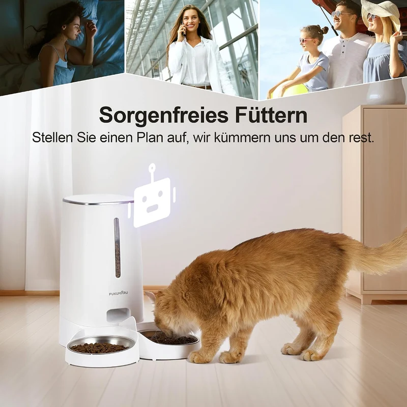 FUKUMARU Futterautomat Katze,Katzenfutter Automat mit Programmierbaren Timern, Automatische Futtersp