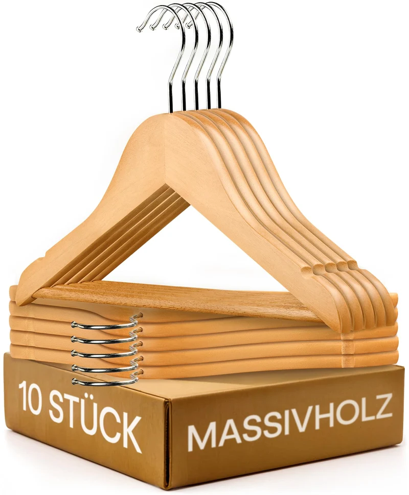 Kinderkleiderbügel FSC® Holz mit Haken 360° Drehbar - 10er Set - Robustes Natur Buchenholz - Perfekt