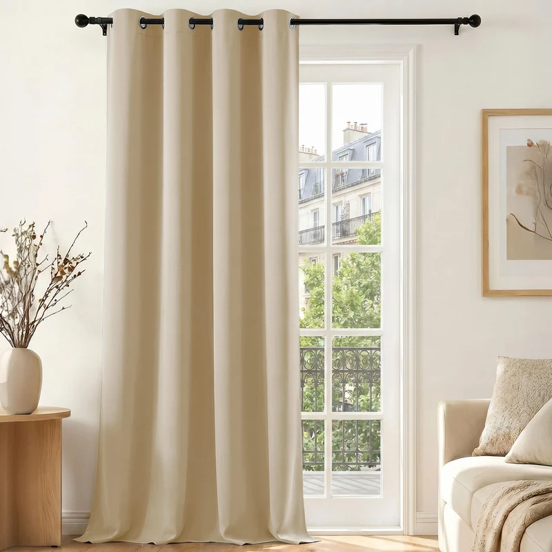 Deconovo Blickdichte Gardinen mit Ösen Verdunklung Thermovorhang Champagner H290 x B140 cm (1er Pack