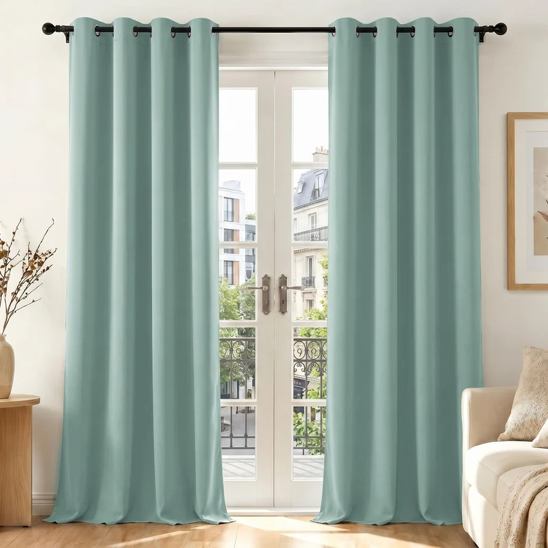 Deconovo Gardinen mit Ösen Verdunklungsvorhänge Thermovorhang Sommergrün H210 x B140 cm (2er Pack) S
