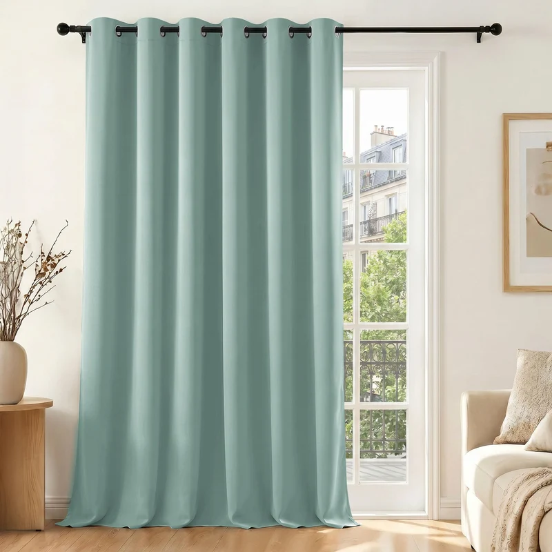 Deconovo Blickdichte Gardinen mit Ösen Verdunklung Thermovorhang Sommergrün H260 x B200 cm (1er Pack