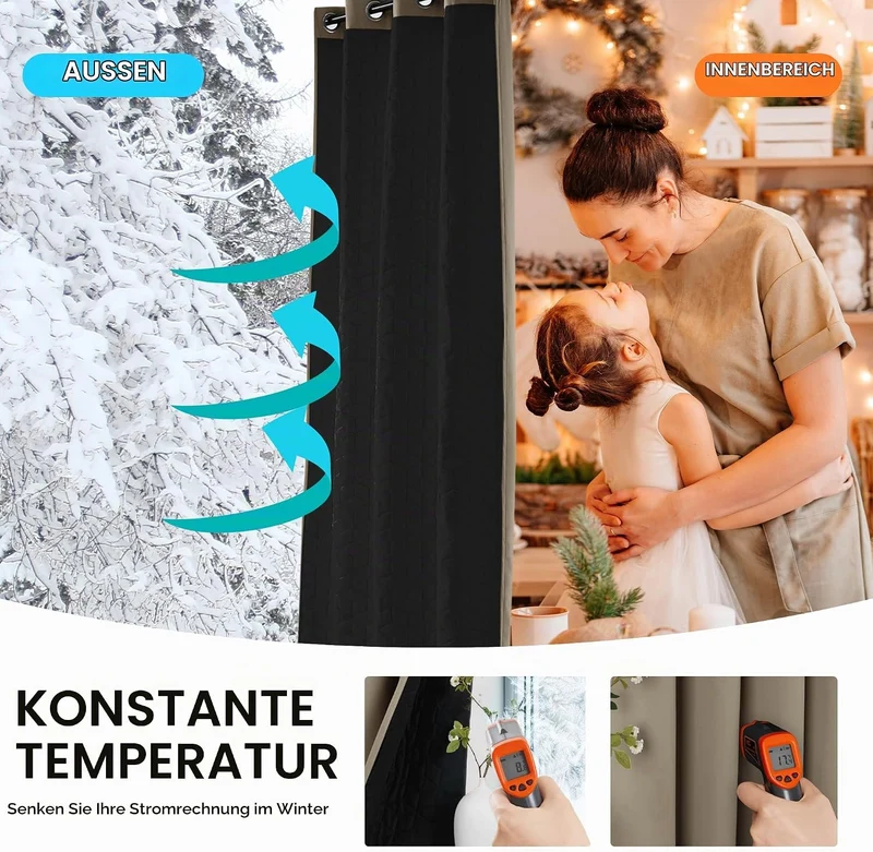 Deconovo Thermovorhang Kälteschutz, Gardinen mit Ösen gegen Kälte, Wärmeisolierend Vorhang Verdunkel