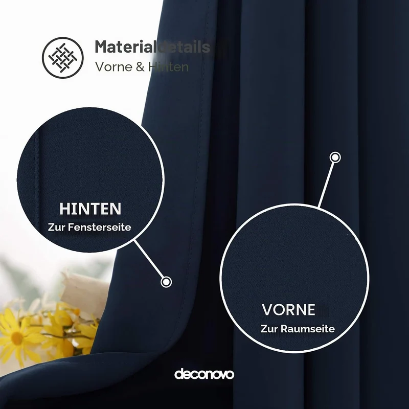 Deconovo Blickdichte Gardinen mit Ösen Verdunklung Thermovorhang Dunkelblau H300 x B140 cm (1er Pack