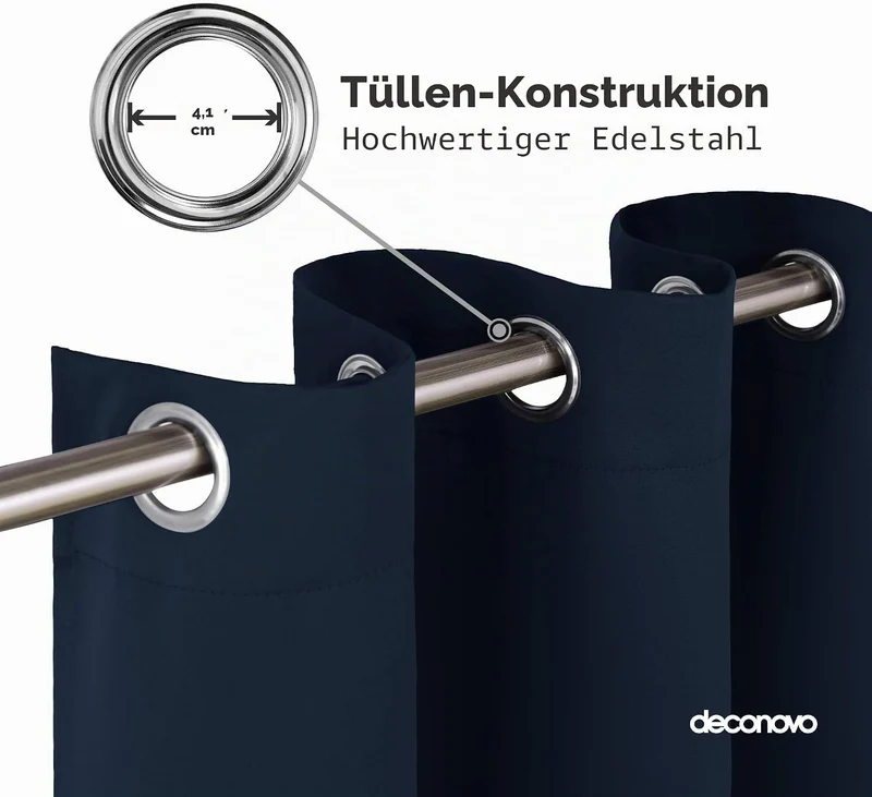 Deconovo Blickdichte Gardinen mit Ösen Verdunklung Thermovorhang Dunkelblau H300 x B140 cm (1er Pack