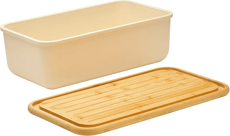 Zassenhaus Brotkasten, Deckel als Schneidbrett verwendbar, Brotkorb Bambus creme, 40 x 23 x 13,5 cm,