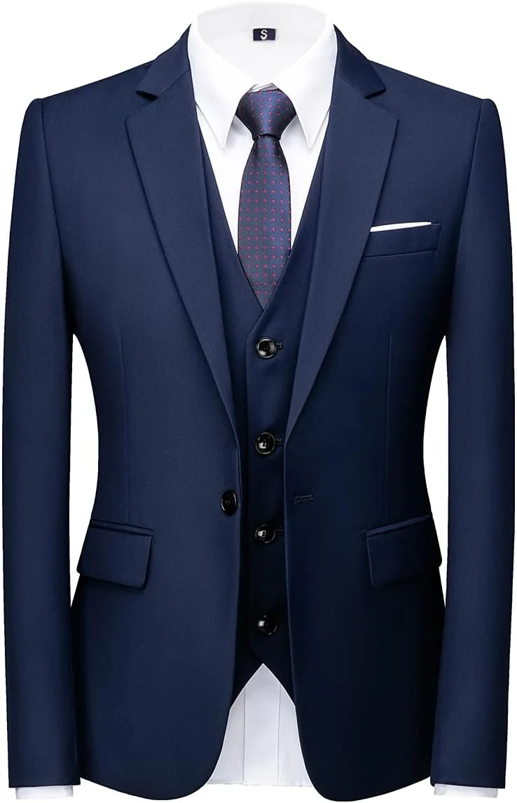 KUDORO Herren Anzüge 3-teilig Slim Fit Eine Knöpfe Sakko Weste Hose 3XL Blau1, 3XL Blau1