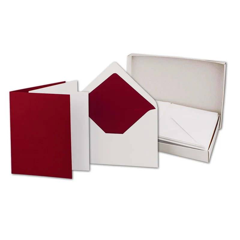 50 Faltkarten-Sets - Dunkelrot - 12 x 17 cm - DIN B6 Klapp-Karten mit Briefumschläge Dunkelrot gefüt