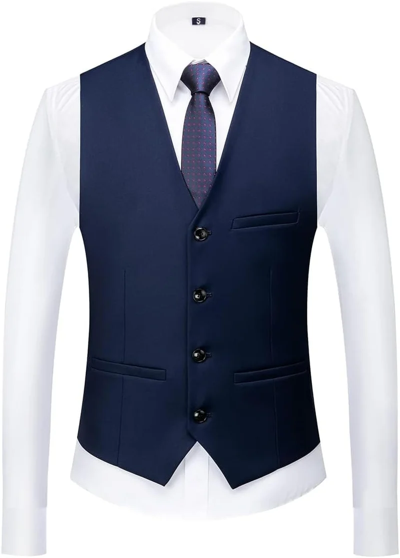 KUDORO Herren Anzüge 3-Teilig Slim Fit Zwei Knöpfe Formell Sakko Weste Hose XL Blau1, XL Blau1