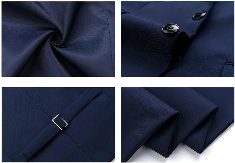 KUDORO Herren Anzüge 3-Teilig Slim Fit Zwei Knöpfe Formell Sakko Weste Hose XL Blau1, XL Blau1