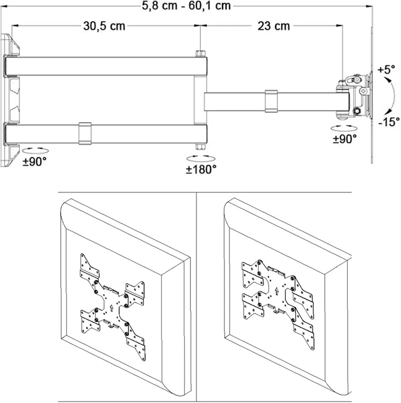 Drall TV Wandhalterung Universal Fernseh Halterung - Schwenkbar Neigbar - Monitor Halter für 3D HD L