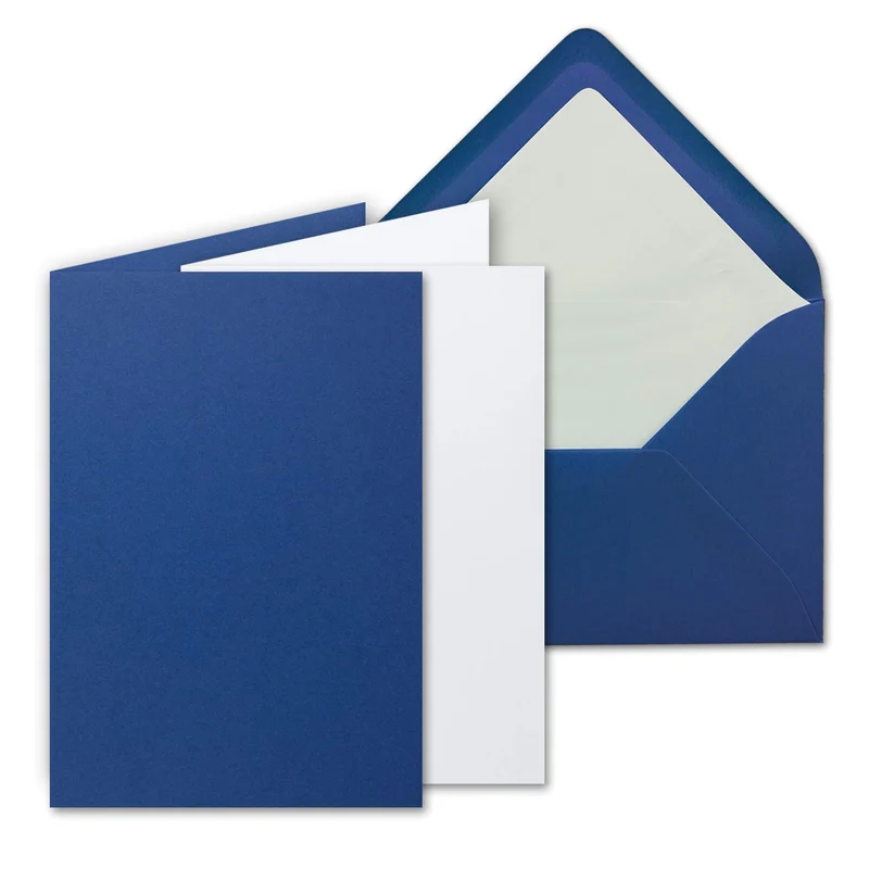25 Sets - grosses Kartenpaket, Nachtblau (Blau), matt, mit 25 Faltkarten, passenden weissen Einlegeb