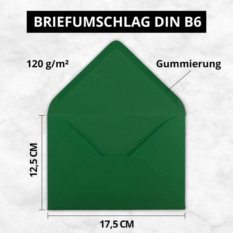 25x DIN B6 Faltkarten Set mit Umschlägen in Dunkelgrün (Grün) - 120 x 170 mm - inkl. weissem Einlege