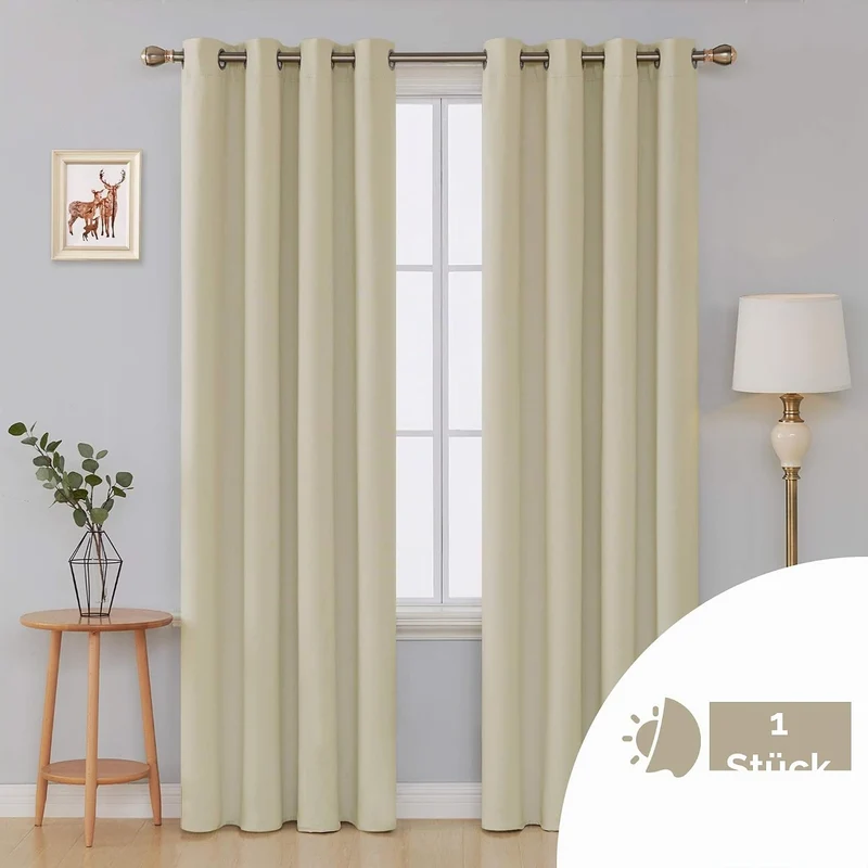 Deconovo Verdunkelungsvorhang Hitzeschutz Thermovorhang mit Ösen Beige H290 x B140 cm (1er Pack) Bei