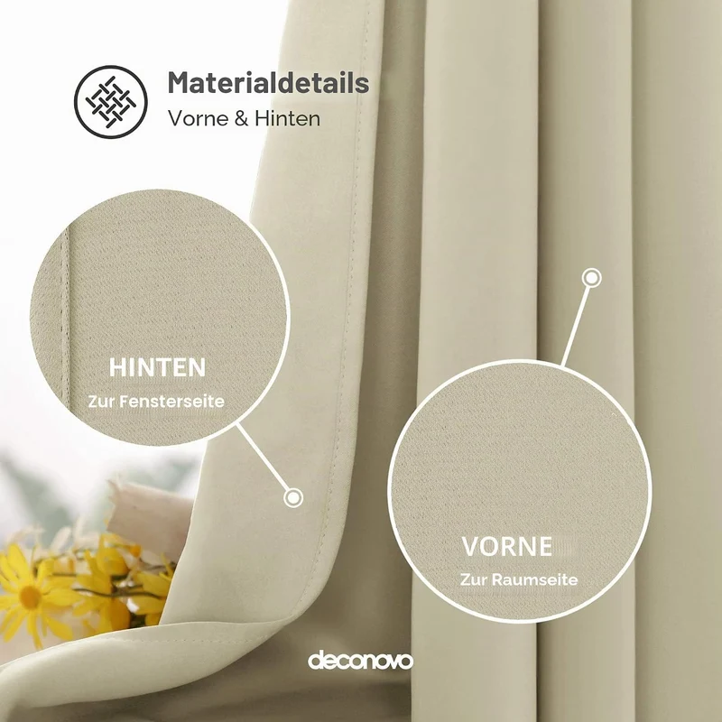 Deconovo Verdunkelungsvorhang Hitzeschutz Thermovorhang mit Ösen Beige H290 x B140 cm (1er Pack) Bei