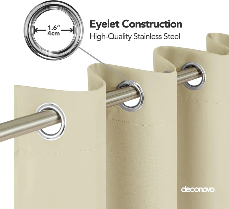Deconovo Verdunkelungsvorhang Hitzeschutz Thermovorhang mit Ösen Beige H290 x B140 cm (1er Pack) Bei