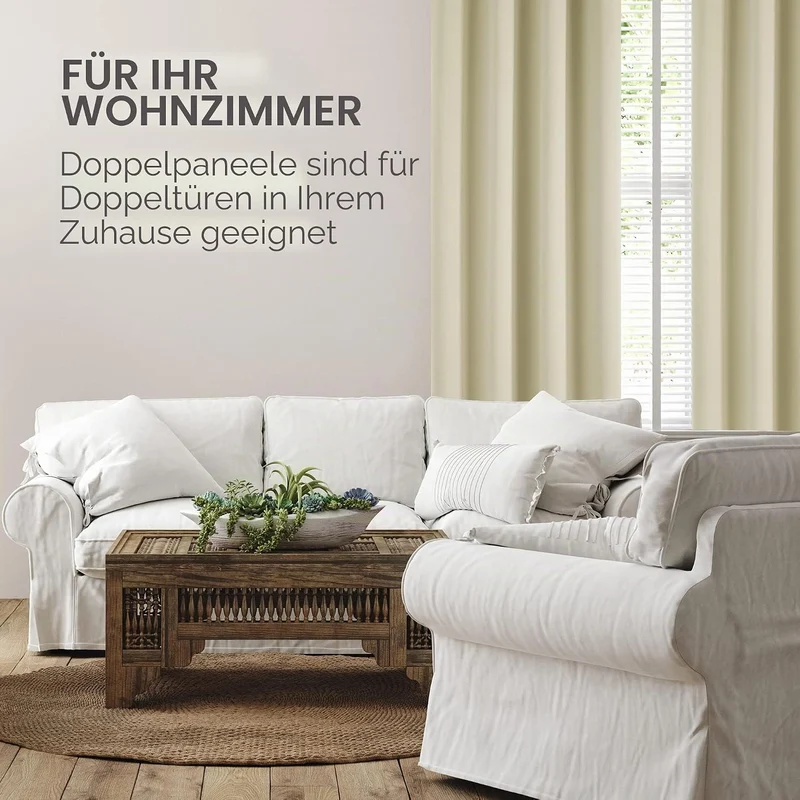 Deconovo Verdunkelungsvorhang Hitzeschutz Thermovorhang mit Ösen Beige H290 x B140 cm (1er Pack) Bei