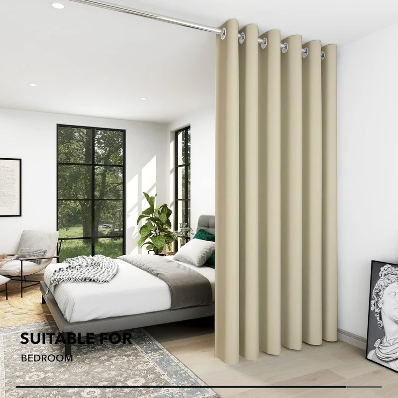 Deconovo Blickdichter Verdunkelungsvorhang Schlafzimmer Thermovorhang Beige H290 x B200 cm (1er Pack