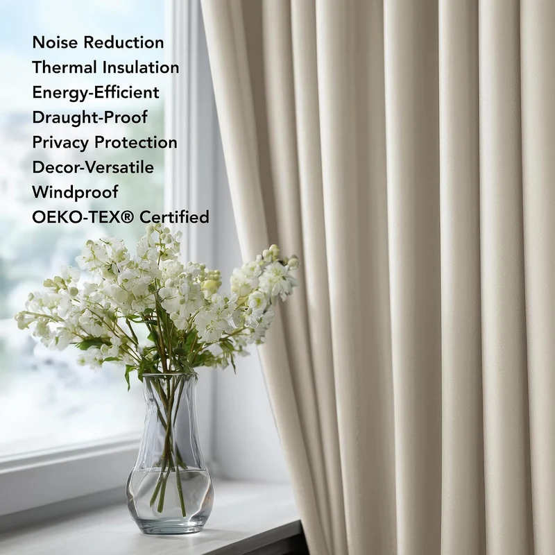 Deconovo Abdunklungsvorhang Blickdichte Vorhänge Thermogardine Hellbeige H90 x B132 cm (1er Pack) Cr