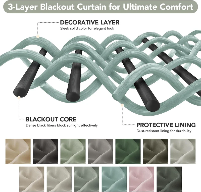 Deconovo Blickdichte Gardinen mit Ösen Verdunklung Thermovorhang Sommergrün H260 x B300 cm (1er Pack