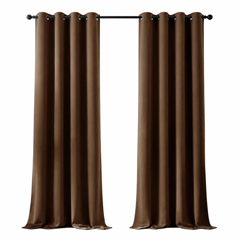Deconovo Gardinen Wohnzimmer mit Ösen Verdunkelung Thermovorhang Braun H245 x B140 cm (2er Pack) Bra