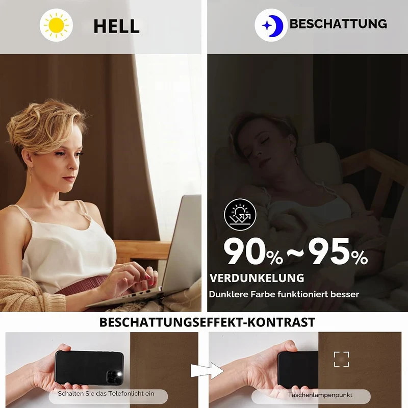 Deconovo Gardinen Wohnzimmer mit Ösen Verdunkelung Thermovorhang Braun H245 x B140 cm (2er Pack) Bra