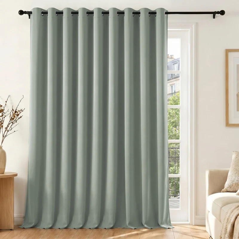 Deconovo Blickdichte Gardinen mit Ösen Verdunklung Thermovorhang Salbeigrün H245 x B300 cm (1er Pack