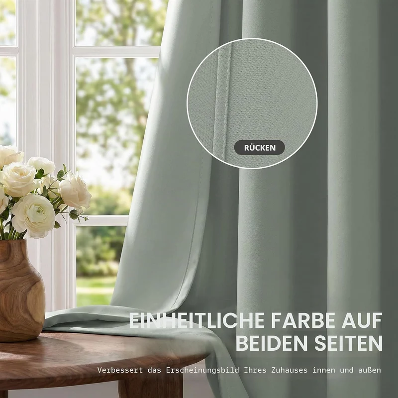 Deconovo Blickdichte Gardinen mit Ösen Verdunklung Thermovorhang Salbeigrün H245 x B300 cm (1er Pack