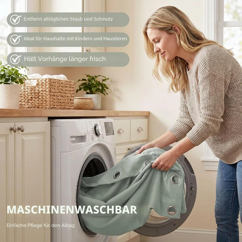 Deconovo Blickdichte Gardinen mit Ösen Verdunklung Thermovorhang Salbeigrün H245 x B300 cm (1er Pack