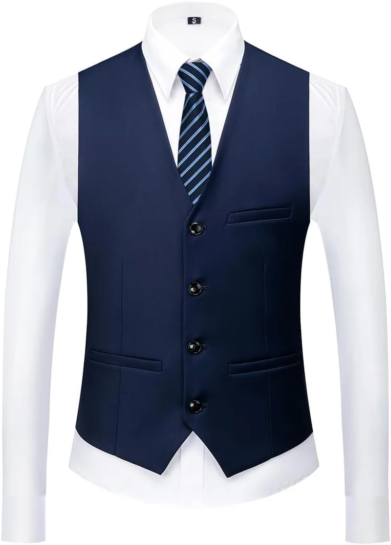 KUDORO Herren Anzüge 3-teilig Zwei Knöpfe Sakko Weste Hose mit Krawatte L Blau, L Blau