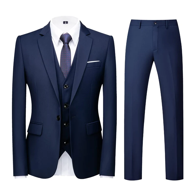 KUDORO Herren Anzüge 3-teilig Slim Fit Eine Knöpfe Sakko Weste Hose XXL Blau1, XXL Blau1