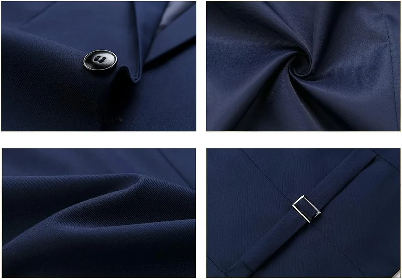 KUDORO Herren Anzüge 3-teilig Slim Fit Eine Knöpfe Sakko Weste Hose XXL Blau1, XXL Blau1