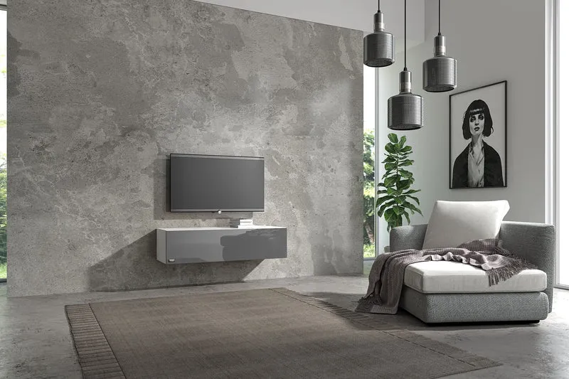 Wuun® TV Lowboard TV Board hängend I 100cm-280cm I Hängeschrank Wohnwand/Somero Weiss-Matt/Grau-Hoch