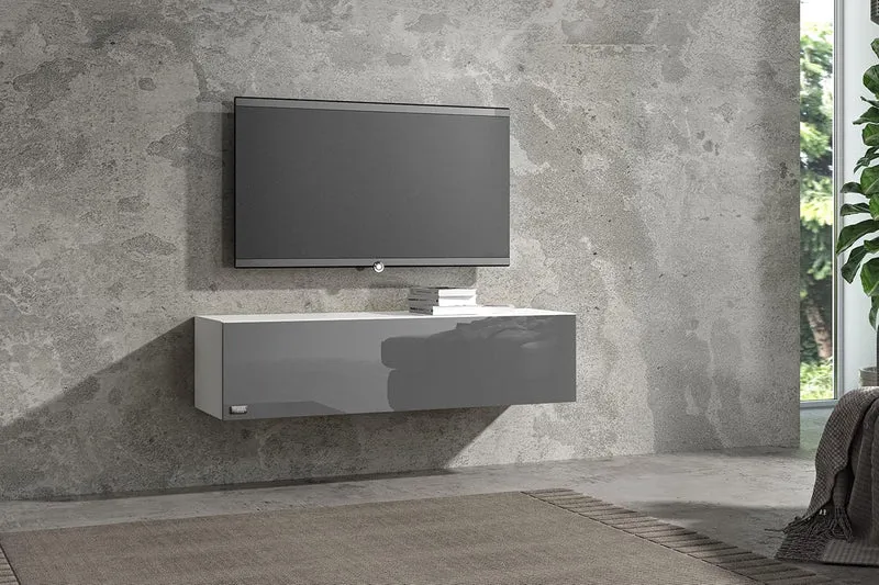 Wuun® TV Lowboard TV Board hängend I 100cm-280cm I Hängeschrank Wohnwand/Somero Weiss-Matt/Grau-Hoch