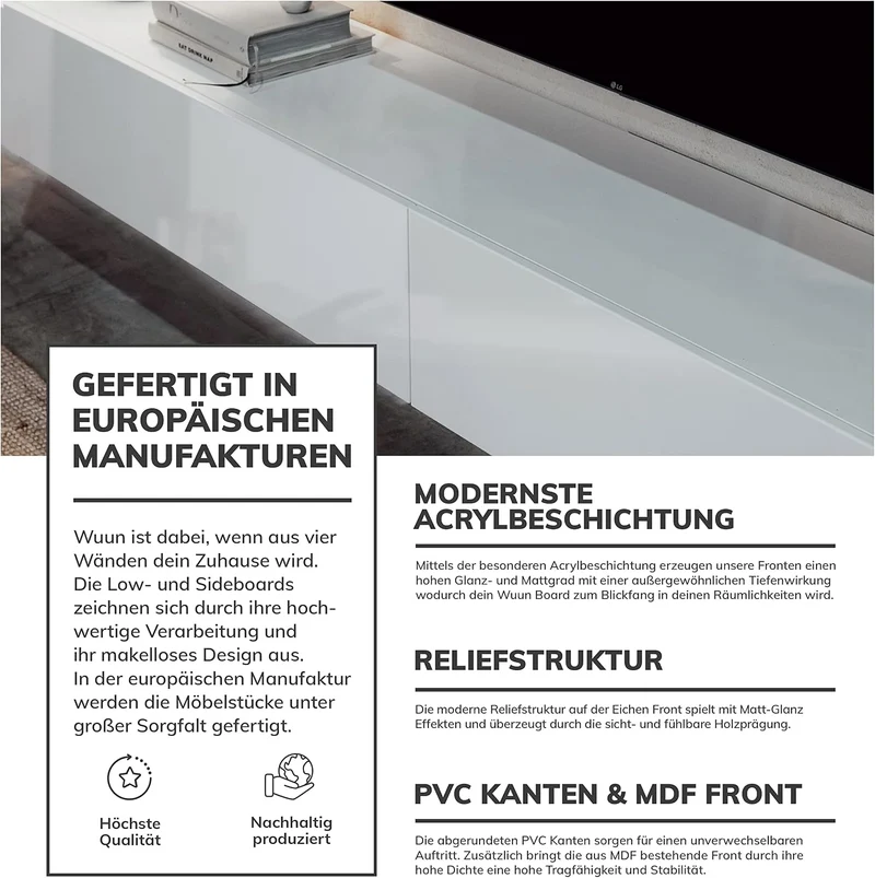 Wuun® TV-Lowboard Somero I 100cm bis 360cm I TV-Schrank & Hängeschrank für Wohnzimmer I Verschiedene