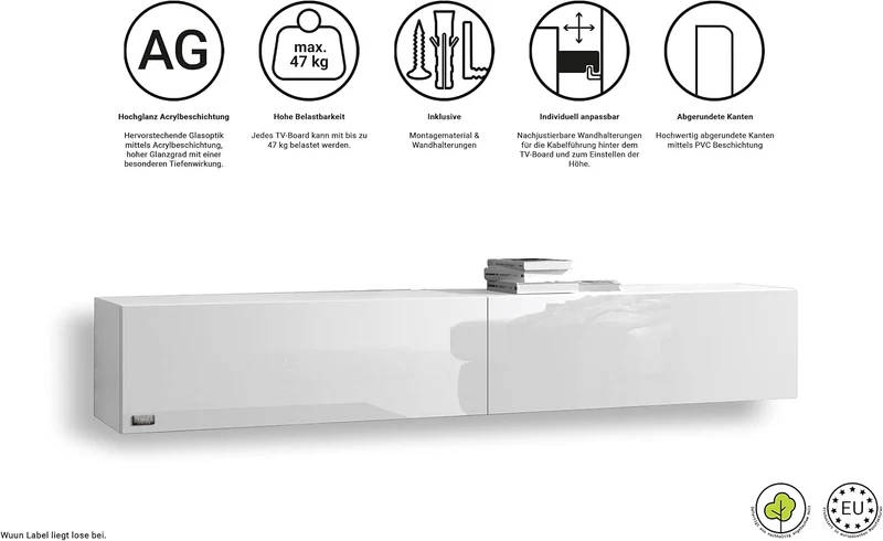 Wuun® TV-Lowboard Somero I 100cm bis 360cm I TV-Schrank & Hängeschrank für Wohnzimmer I Verschiedene