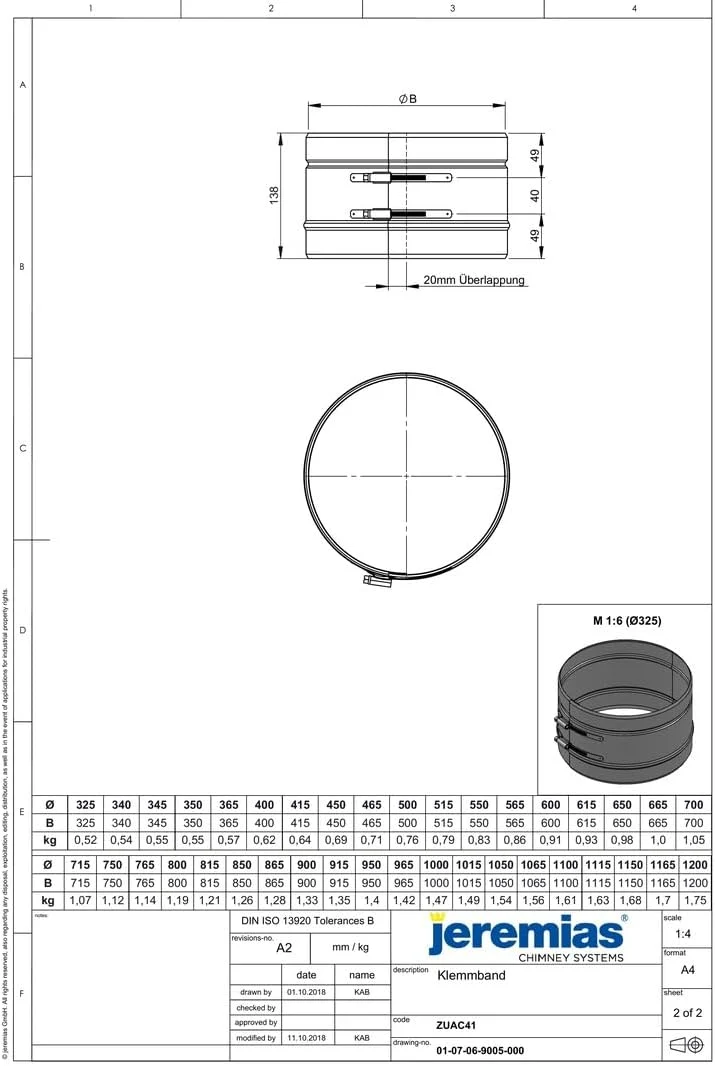 Jeremias DW-FU Klemmband Edelstahl Ø 300 mm Doppelwand Abgassystem für Öl Gas Festbrennstoffe CE-zer