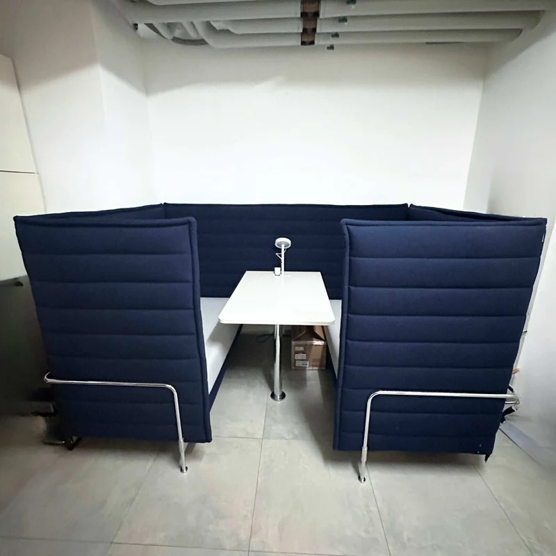 Vitra Alcove Cabin Highback mit Arbeitsplatte dunkelblau / grau