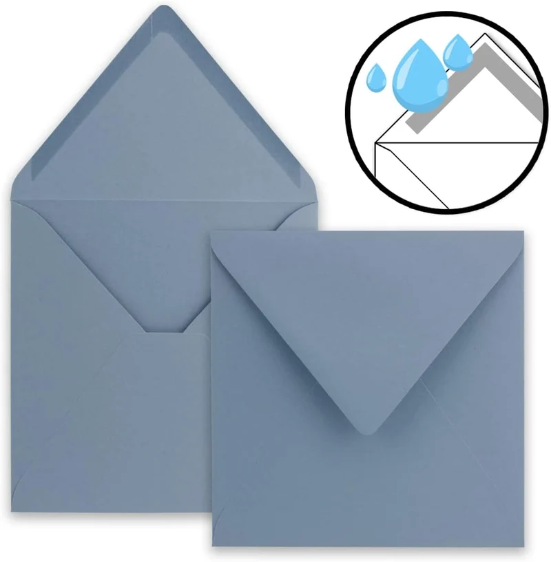 75x Quadratische Briefumschläge in Graublau (Blau) - 15,5 x 15,5 cm - ohne Fenster, mit Nassklebung