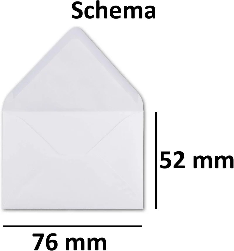 100 Mini Brief-Umschläge - Hoch-Weiss - 5,2 x 7,6 cm - Miniatur Kuverts mit Nassklebung für Blumen-G