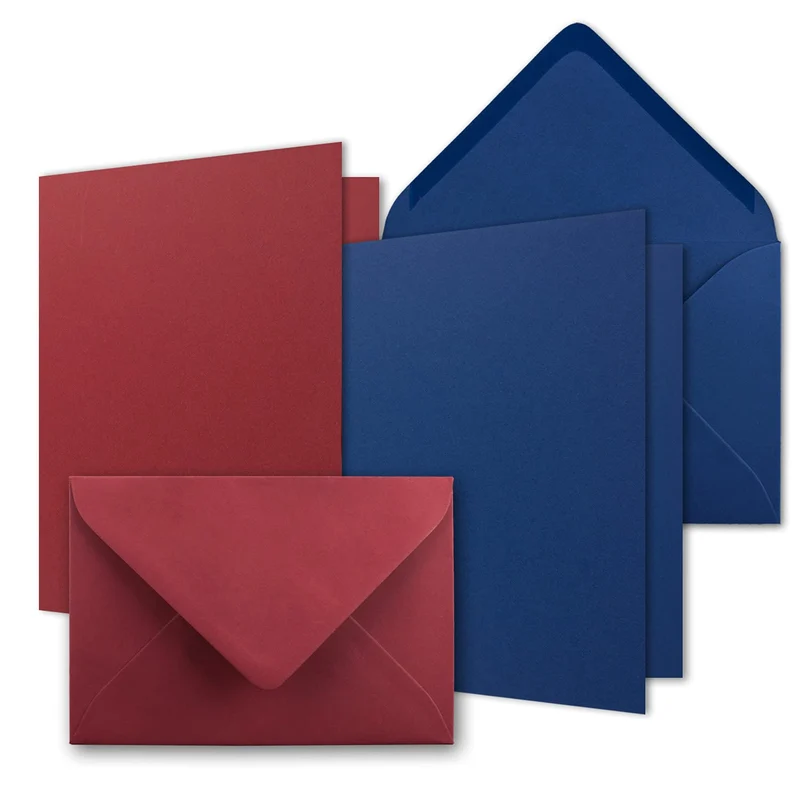 40x Karten-Set DIN B6 - Dunkelrot - Dunkelblau - 12 x 17 cm Faltkarten mit Umschläge - 2 Farben - Na