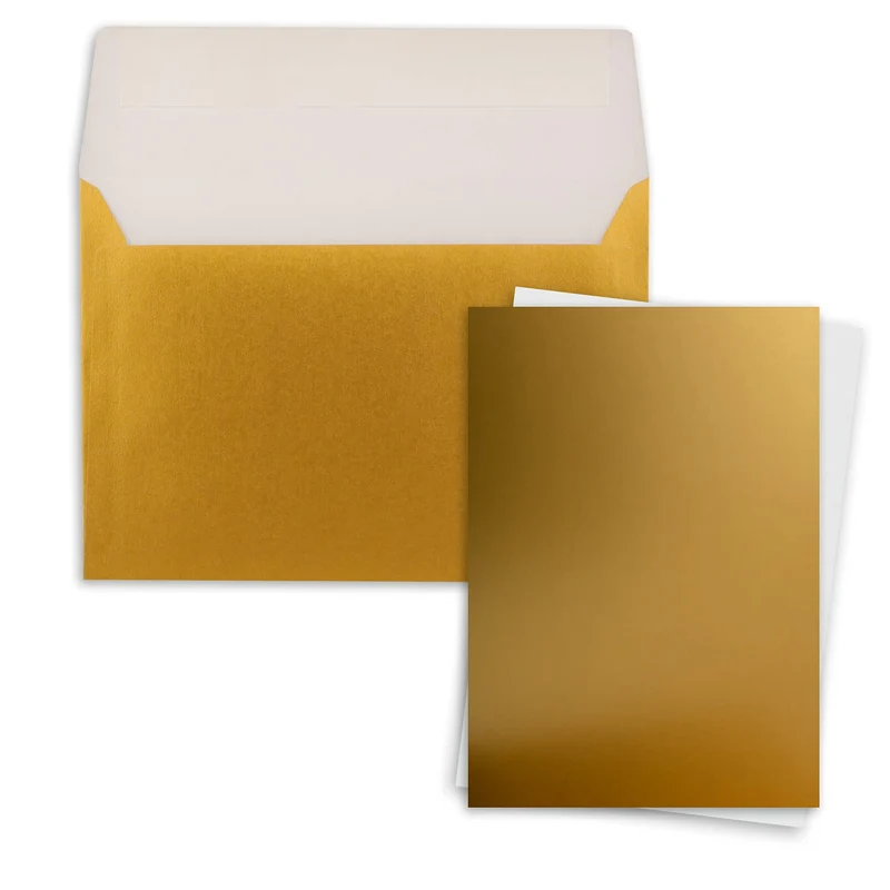 25x Einzelkarten-Set DIN A5 14,8 x 21 cm in Gold Metallic mit Briefumschlägen DIN C5 Haftklebung - f