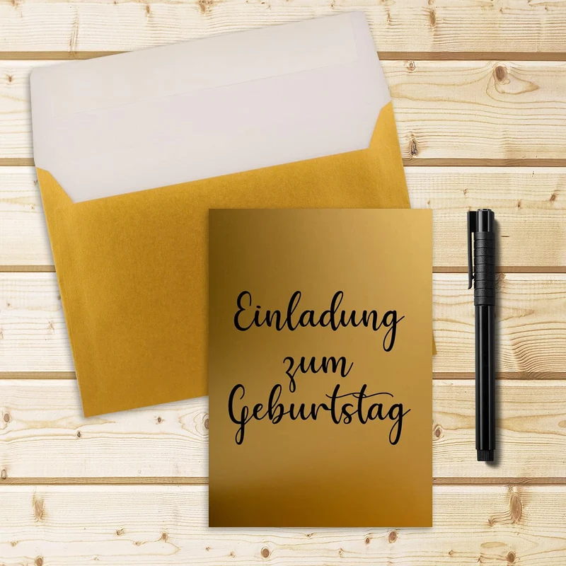 25x Einzelkarten-Set DIN A5 14,8 x 21 cm in Gold Metallic mit Briefumschlägen DIN C5 Haftklebung - f