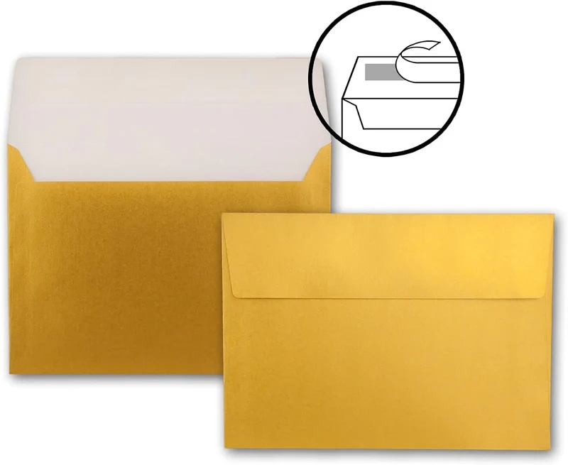 25x Einzelkarten-Set DIN A5 14,8 x 21 cm in Gold Metallic mit Briefumschlägen DIN C5 Haftklebung - f