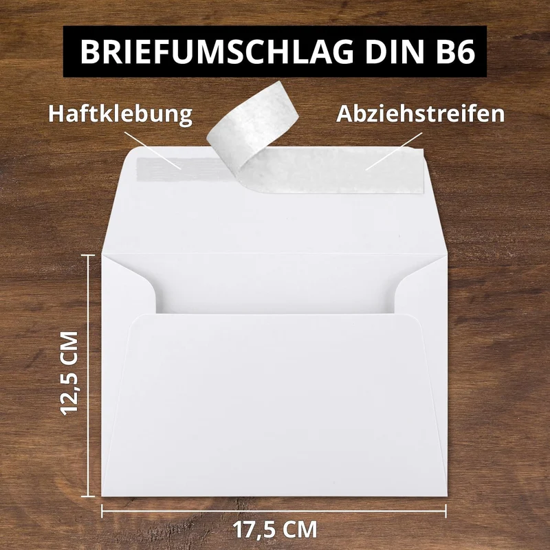 50x Faltkarten-Set DIN B6 12 x 17 cm in Hochweiss (Weiss) mit Briefumschlägen DIN B6 Haftklebung - f