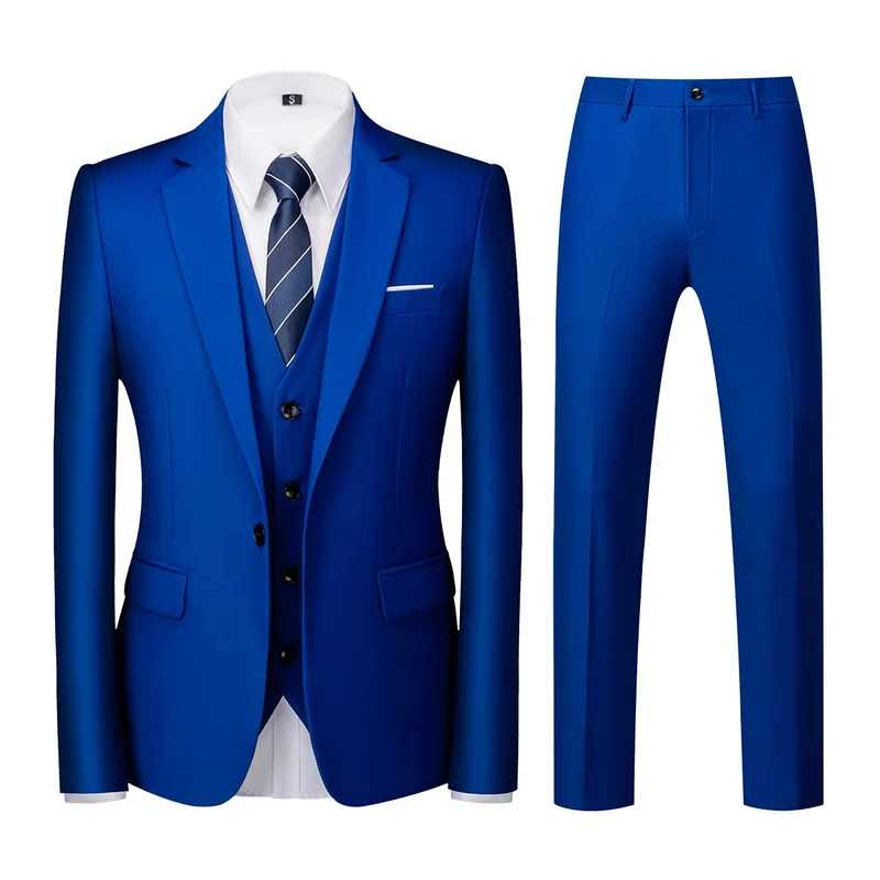 KUDORO Herren Anzüge 3-teilig Slim Fit Eine Knöpfe Sakko Weste Hose M Blaues Juwel1, M Blaues Juwel1