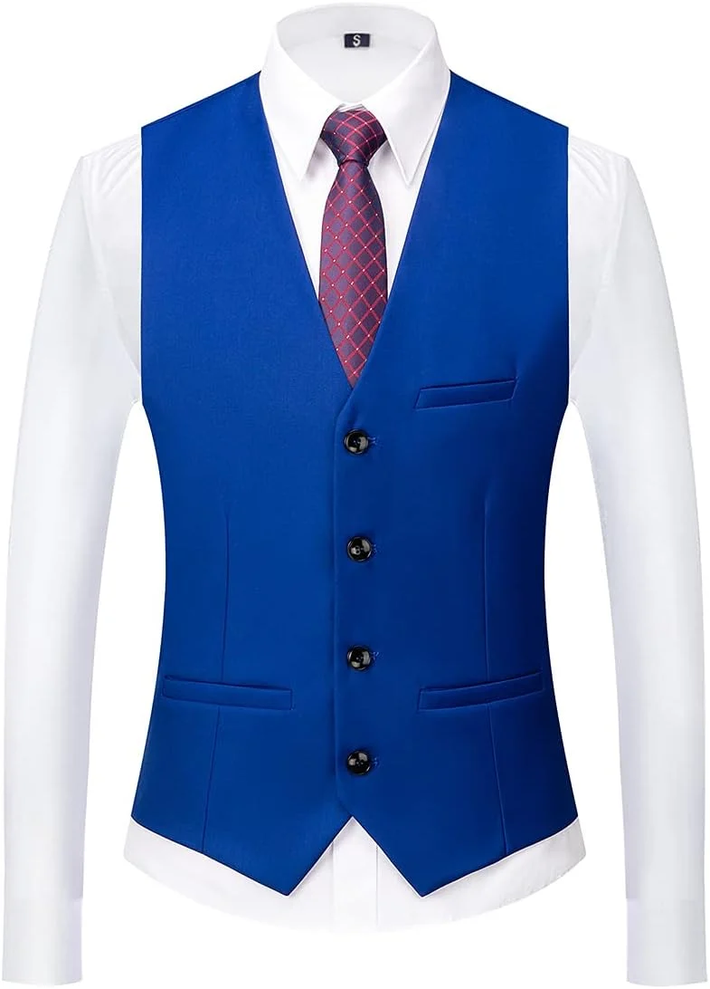 KUDORO Herren Anzüge 3-teilig Slim Fit Eine Knöpfe Sakko Weste Hose M Blaues Juwel1, M Blaues Juwel1
