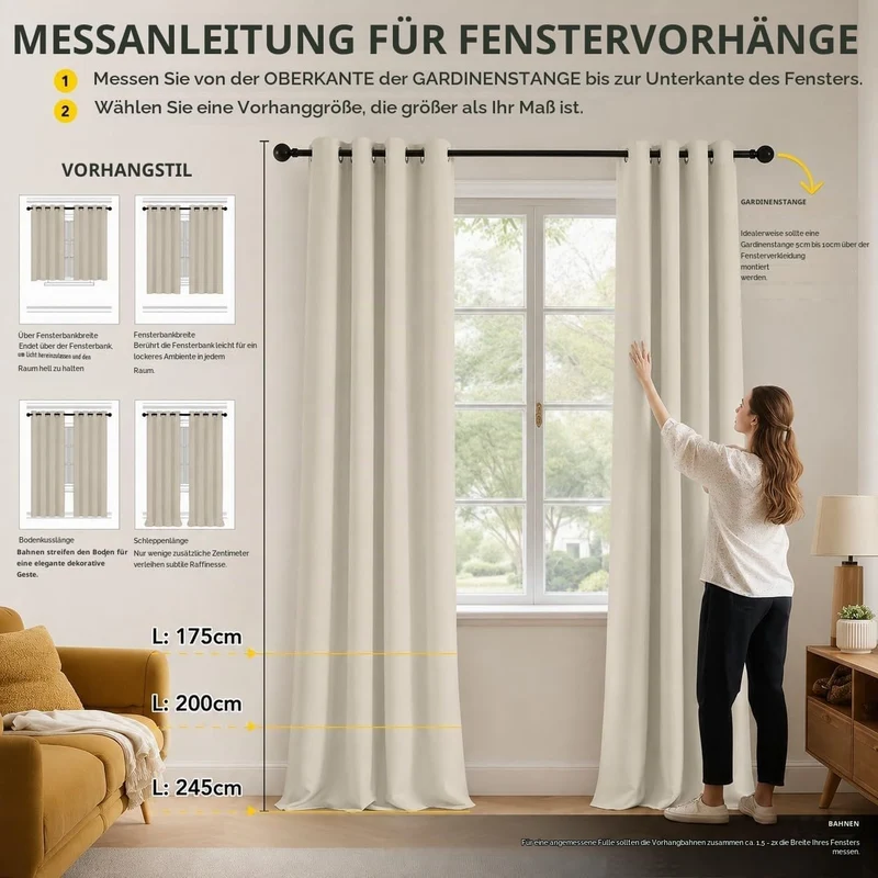 Deconovo Blickdichter Thermovorhang mit Ösen Thermovorhang Perlgrau H230 x B140 cm (2er Pack) Perlgr