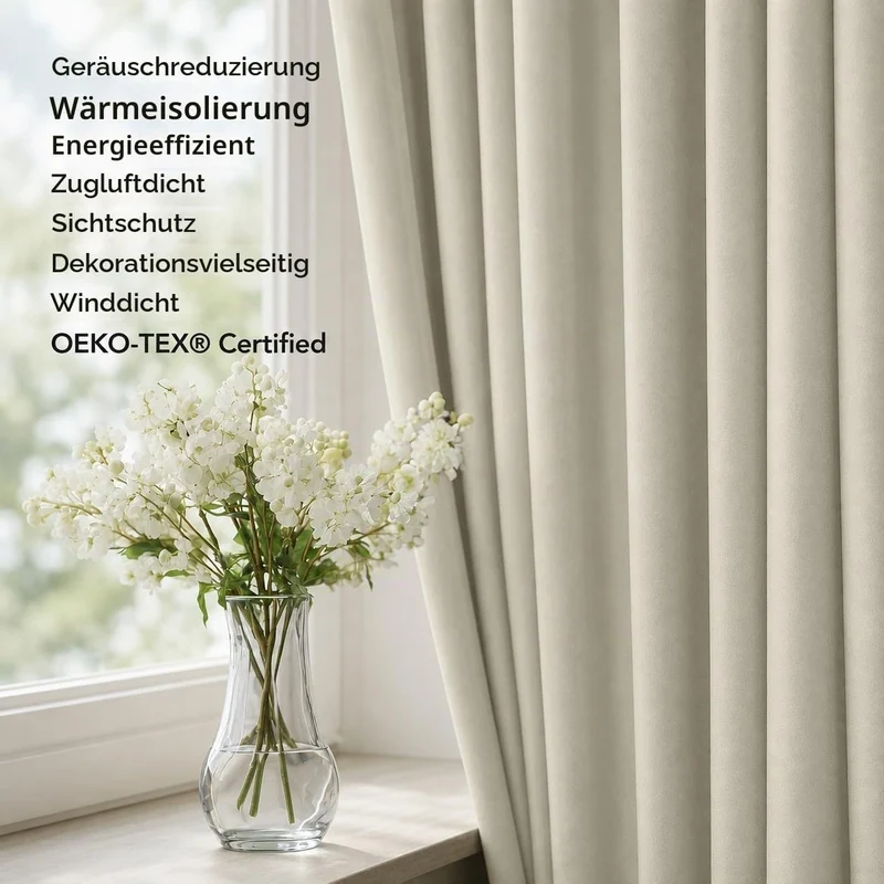 Deconovo Blickdichter Thermovorhang mit Ösen Thermovorhang Perlgrau H230 x B140 cm (2er Pack) Perlgr